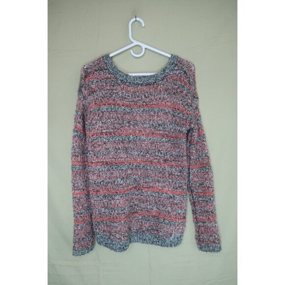 Aeropostale Knit Sweater Womens Size XS Gray Pink Stripe Long Sleeves Oversized - Picture 5 of 9